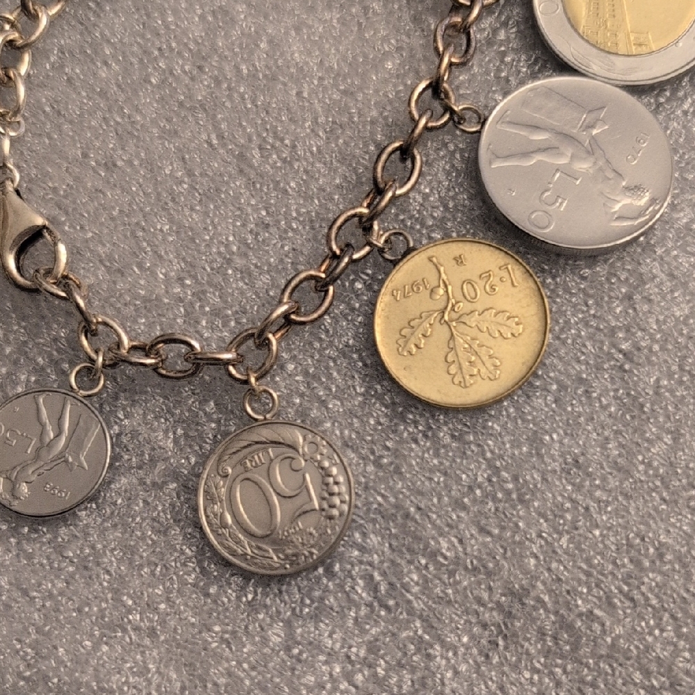 Vintage Italian Sterling Silver Bracelet With Coin Charms - Picture 5 of 8